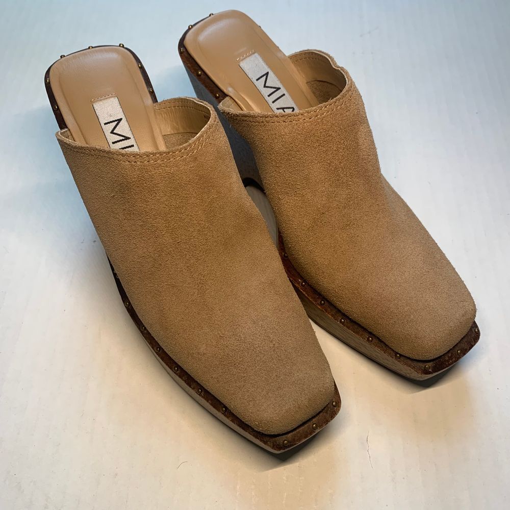 Mia Suede Mules Clogs Studded Wood Heel Western Boho Size 6M
